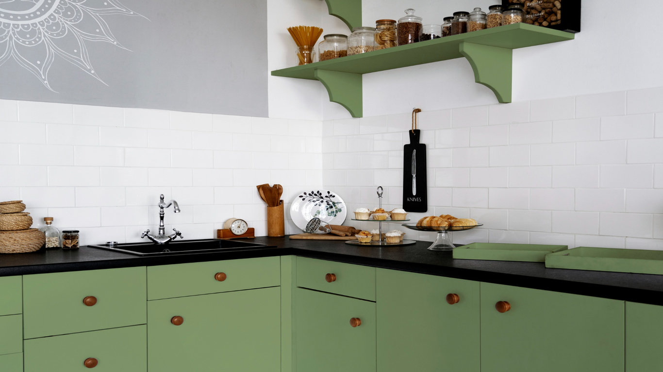 2. Rustic Green Sage Kitchen Cabinets